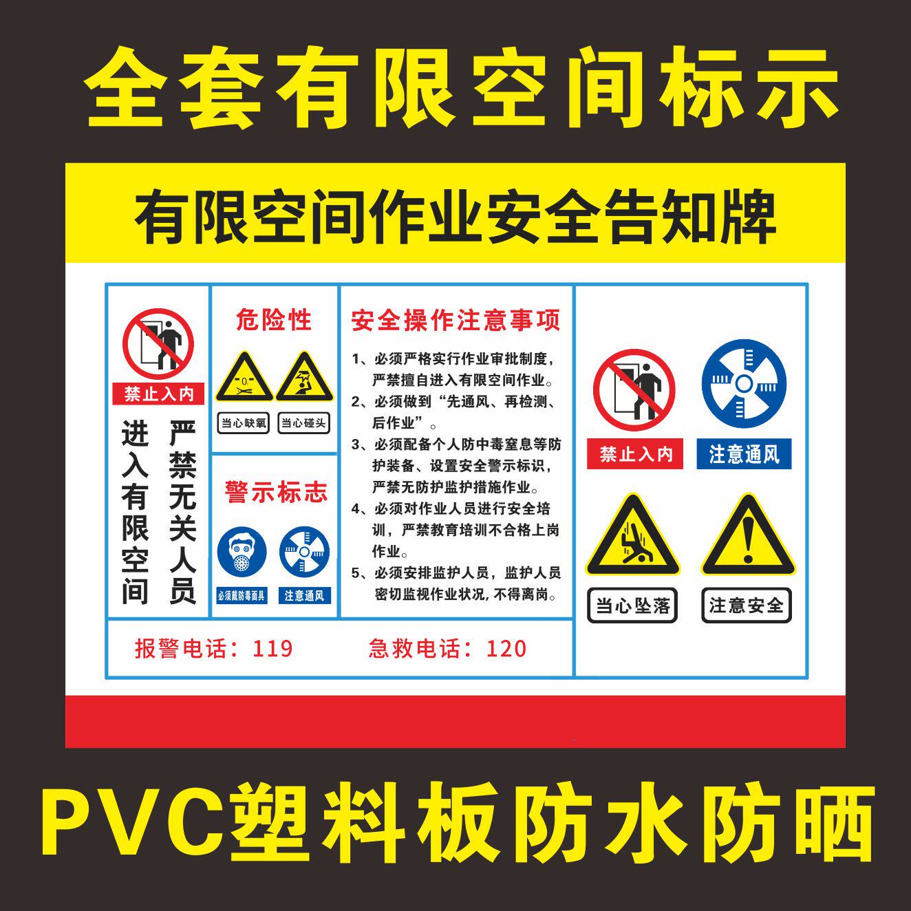 有限空间作业安全告知牌有限空间警示标识密闭受限空间安全标示牌