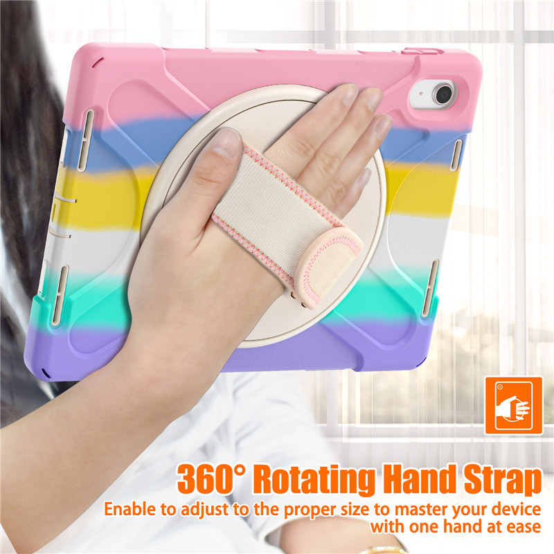 适用苹果第十代iPad保护壳硅胶防摔防弯手持旋转支架2022新款10.9寸A2696/A2757/A2777儿童车载挂绳