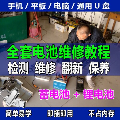 蓄电池电瓶修复技术自学手机U盘电动车行铅酸锂电池维修复视频U盘