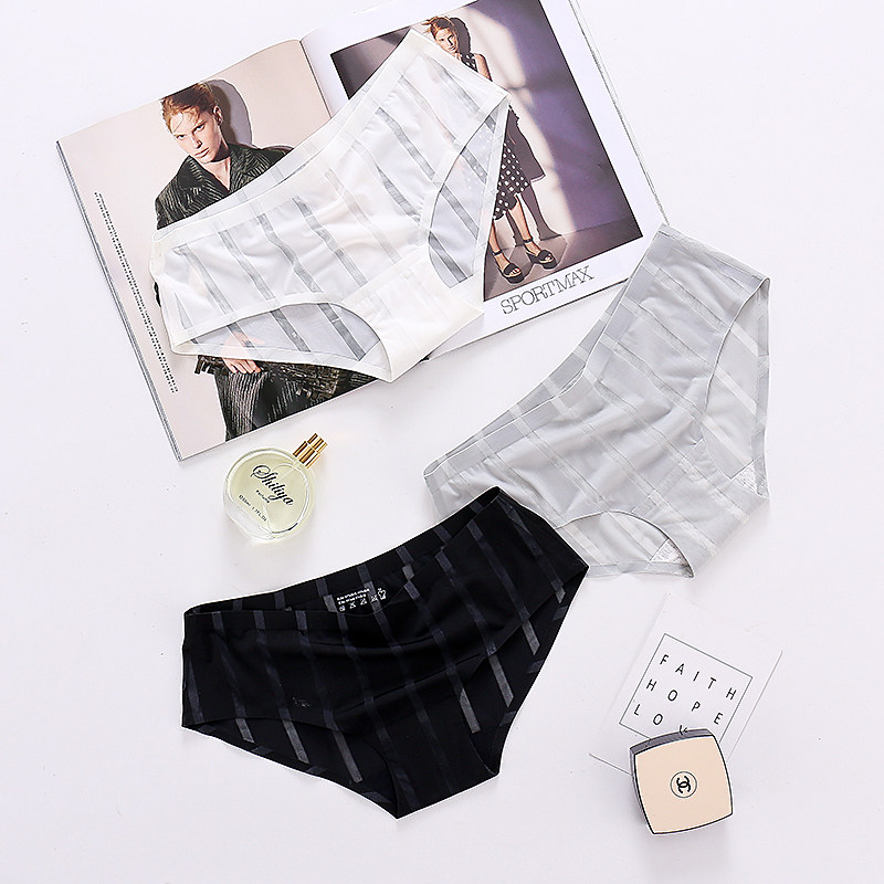 三送一女士内裤女冰丝镂空条纹中腰舒适棉裆性感透气三角裤薄底裤,女士内衣/男士内衣/家居服,女三角裤,淘宝优惠券,粉丝福利购,淘宝优惠卷