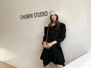 连衣裙带腰带配安全裤 2026新款 百搭显瘦一字肩长袖 时尚 韩版