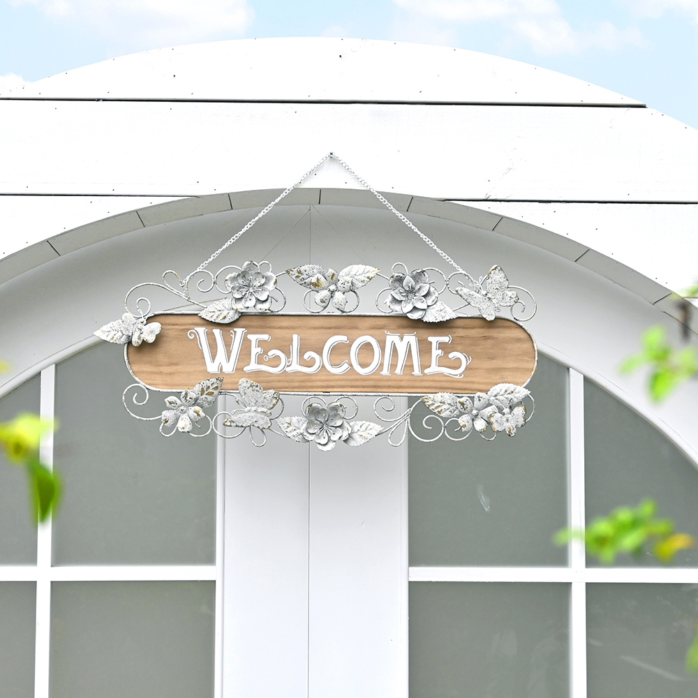 北欧ins风铁艺立体蝴蝶壁挂金属花园墙壁挂牌手工工艺欢迎牌户外