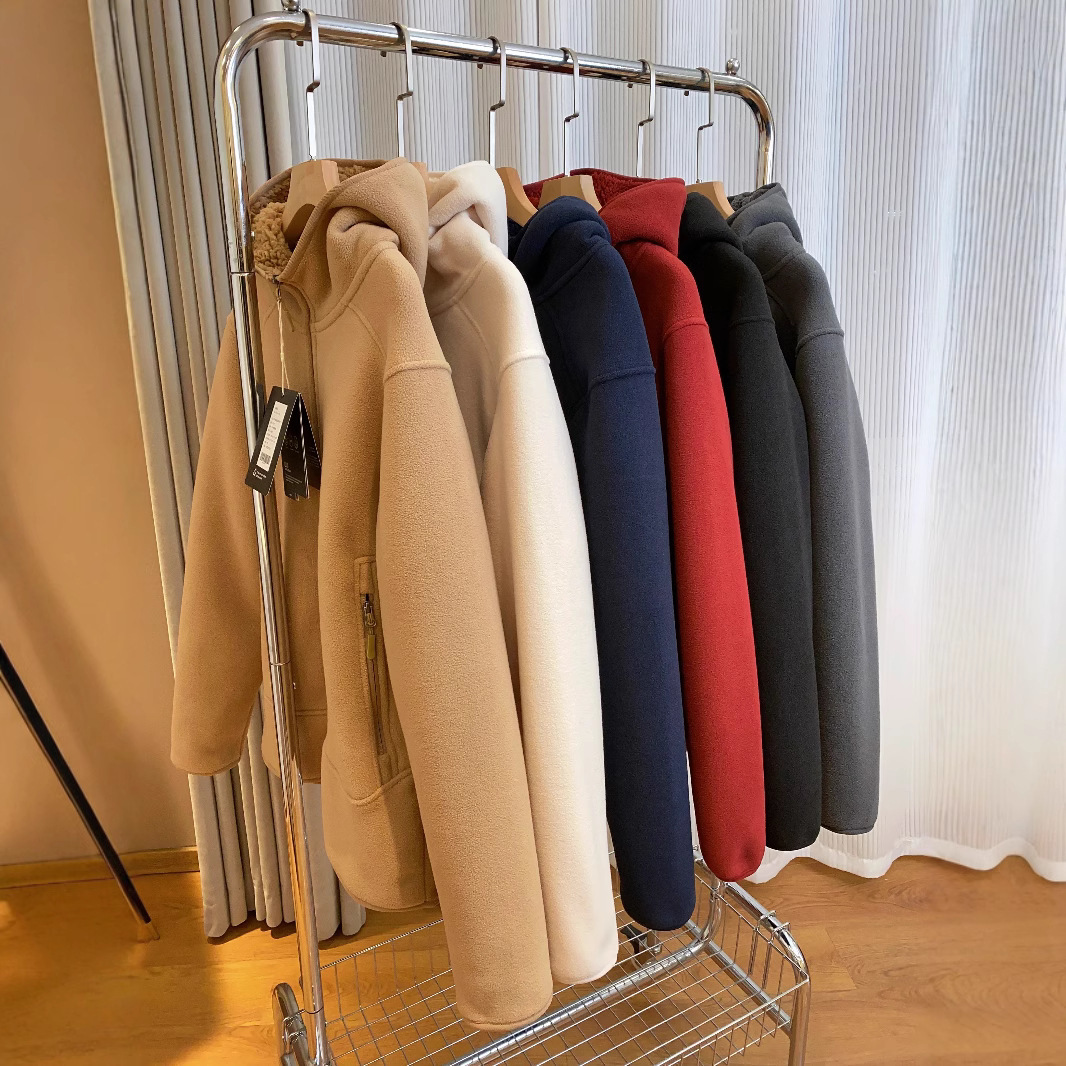 黑科技发热双面摇粒绒拉链连帽加厚情侣外套卫衣女