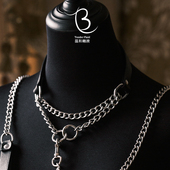 真皮窒息项圈皮质S手拎带收紧项链男女M金属牛皮缺氧脖环 锁爱