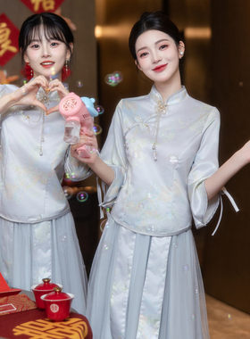 中式伴娘服高级感显瘦大码主持礼服裙2026春季闺蜜装姐妹团伴娘服