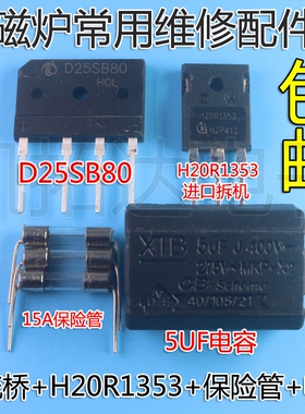 电磁炉维修通用元件包 H20R1353 功率管+15A保险+25A扁桥 D25SB80