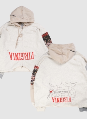 现货PROJECT GR外套做旧VINTAGE破坏OPUIM短宽卫衣美式嘻哈BOXY