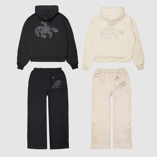 现货DERSCHUTZE短宽外套BOXY连帽卫衣套装嘻哈美式立体雕花刺绣