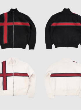 现货CORTEIZ恶魔岛拉链毛衣针织衫短宽羊毛外套嘻哈美式BOXY老钱