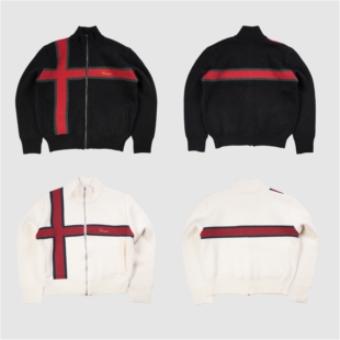 现货CORTEIZ恶魔岛拉链毛衣针织衫短宽羊毛外套嘻哈美式BOXY老钱