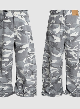 现货白色灰色迷彩直筒BAGGY弯刀工装裤嘻哈美式OPIUM复古潮流