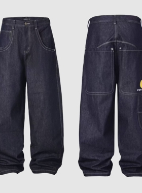 现货PROJECT G/R弯刀工装牛仔裤宽松直筒廓形美式嘻哈BAGGY复古