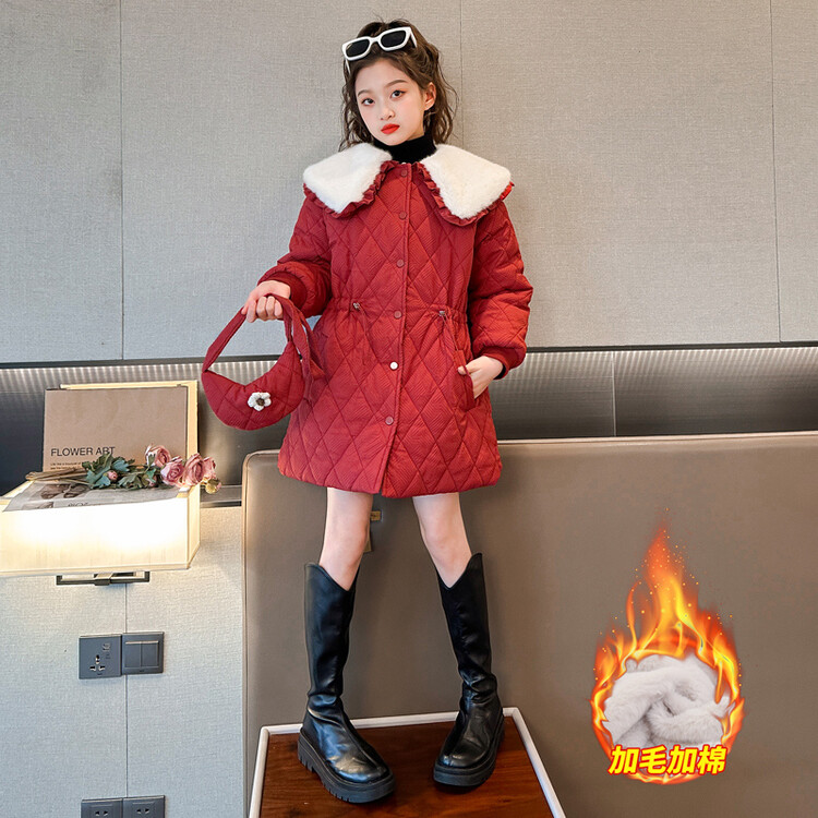 女童棉服冬装外套2023新款儿童棉袄加绒加厚冬季女大童棉衣中长款