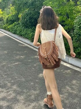 马鞍形流苏大欧美复古百搭包