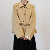 与她经典 单排扣A字翻领简约呢大衣 法式 复古短款 双面羊毛呢子外套