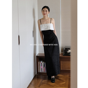 吊带包臀开叉连衣裙长裙女 提花国风修身 与她小众原创设计 新中式