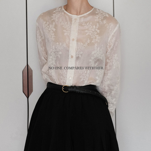 优雅知性白衬衫 复古刺绣蕾丝法式 上衣女 新中式 与她小众原创设计