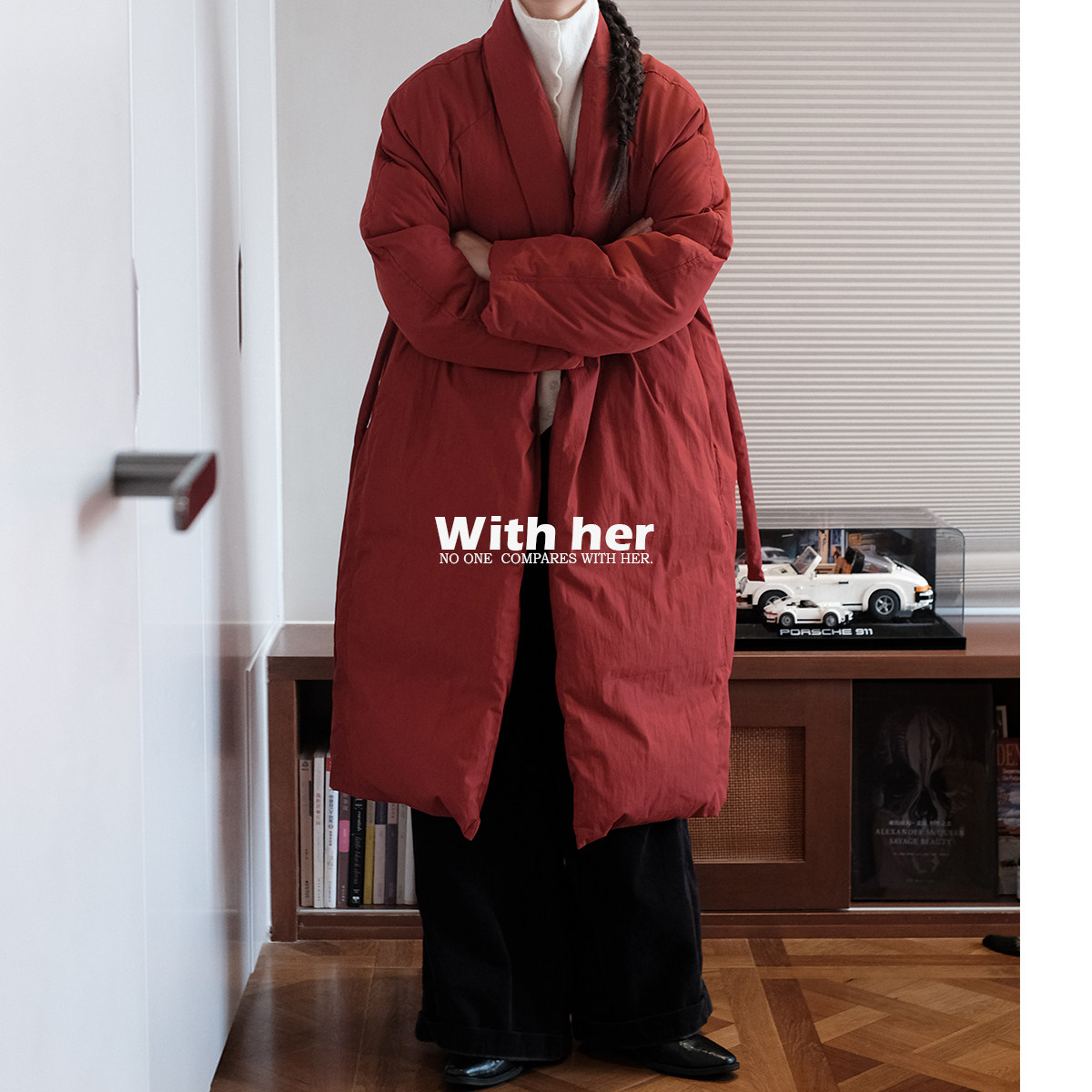 与她原创小众设计简约袍式复古红色长款加厚90白鸭绒羽绒服外套女,女装/女士精品,羽绒服,淘宝优惠券,粉丝福利购,淘宝优惠卷