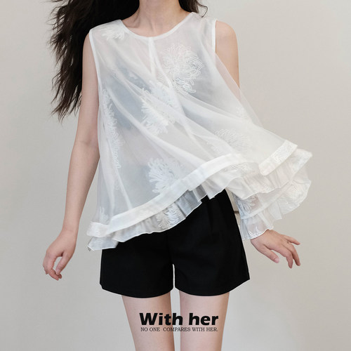 新中式国风刺绣设计感无袖衬衫