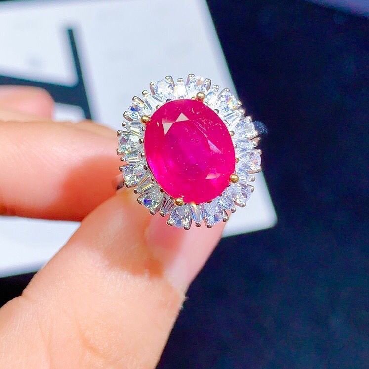 高品质缅甸红宝石戒指晶体通透女款925银精工镶嵌指圈活口时尚