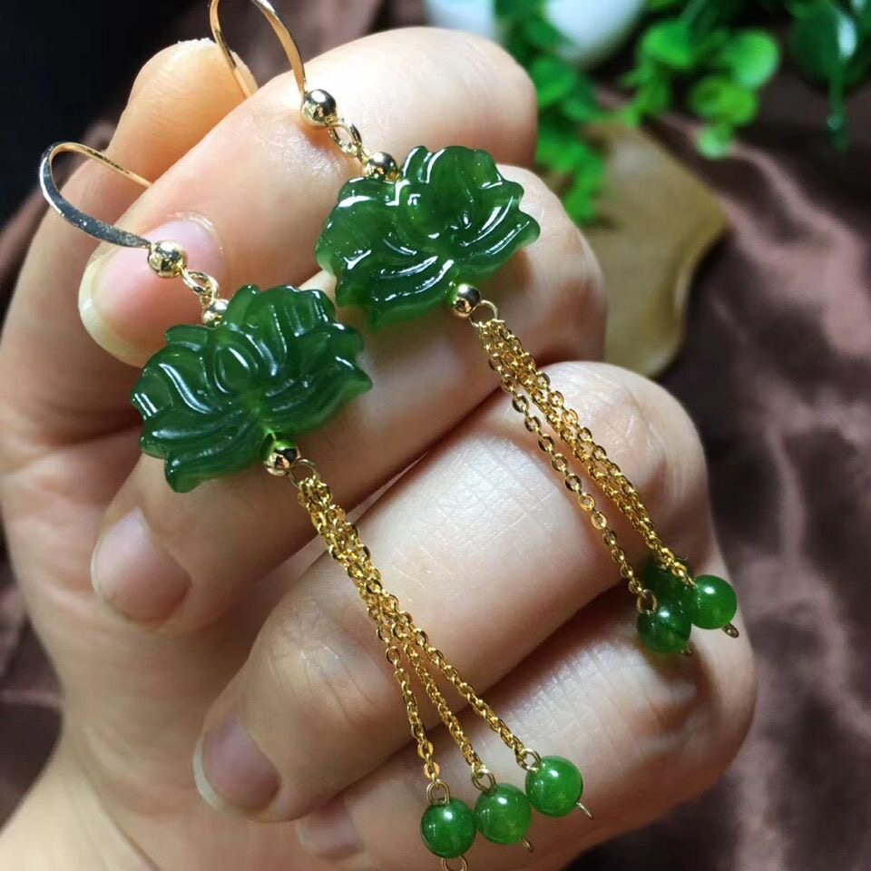 天然和田玉碧玉莲花高端耳线耳坠其它首饰