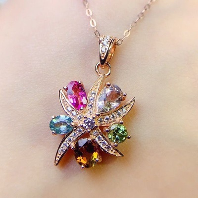 纯天然巴西糖果色碧玺吊坠项链颜色美晶体好全净体925银支持检测