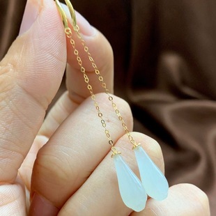 天然和田玉白玉兰花18K耳线耳坠玫瑰金羊脂白蛋面耳饰耳勾