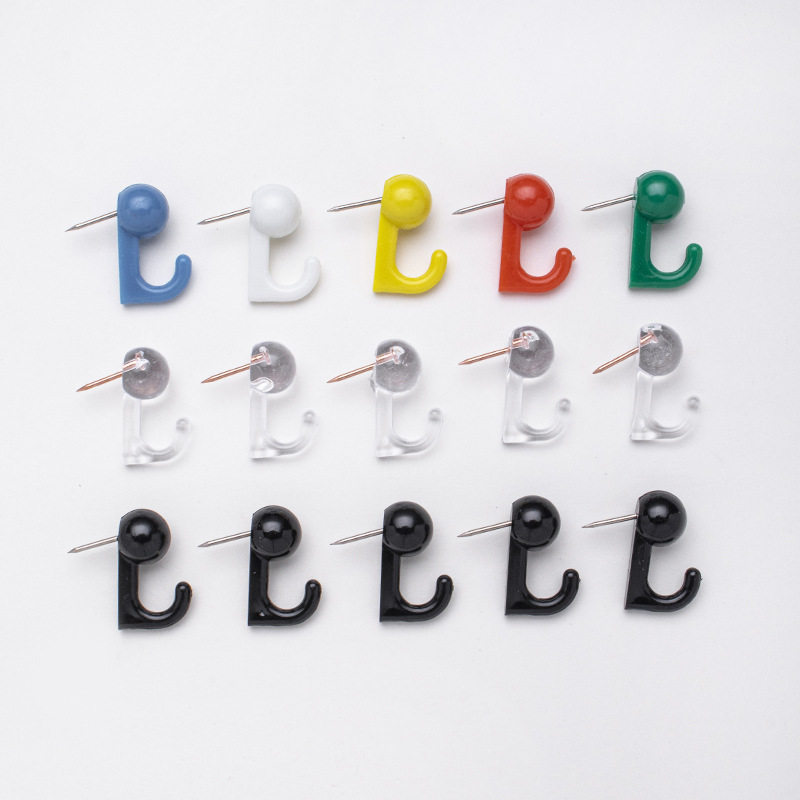 亚马逊彩色透明挂钩图钉盒装塑料软木钉手工diy装饰墙钉50枚一盒