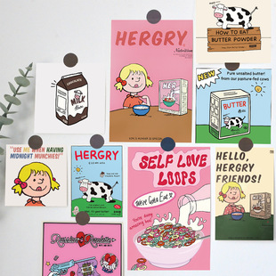 15张韩国ins牛奶女孩卡片心可爱卡通明信片房间墙上墙面装饰