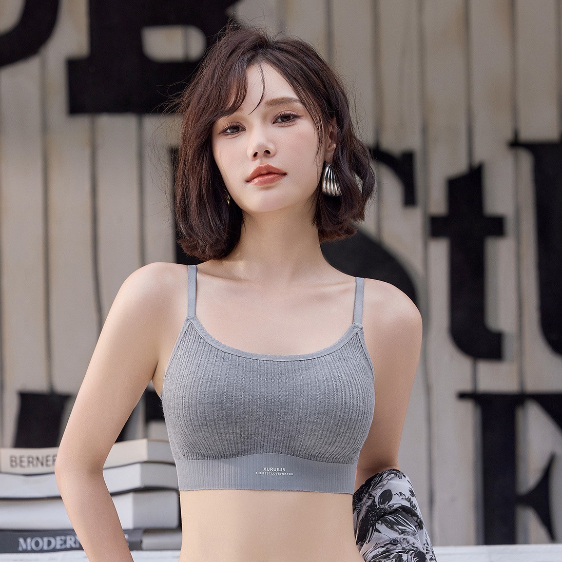 6235新款无痕舒适条纹美背内衣大胸显小无钢圈侧收副乳防下垂文胸