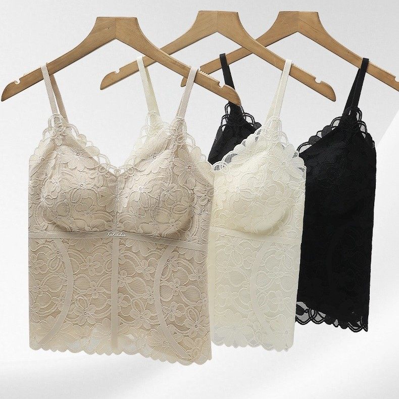 6256性感蕾丝深V内衣女大胸显小舒适带胸垫外穿长款吊带背心