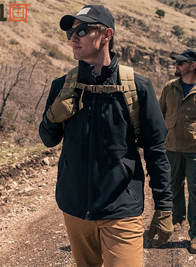 5.11 78023男战术防水夹克 511多袋软壳衣立领连帽外套中长款风衣