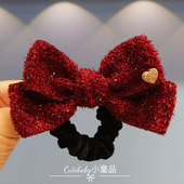 过年新年红色蝴蝶结头饰儿童新款 小女孩刘海碎发绳橡皮筋女童头饰