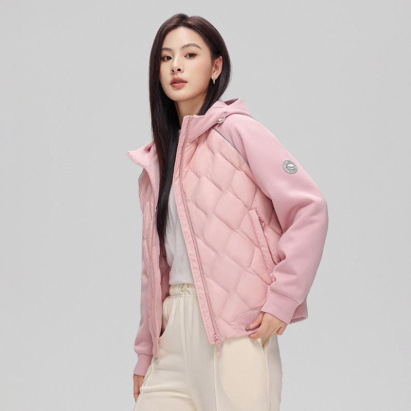 秋冬款男女同款轻薄针织袖卫衣羽绒服95鸭绒情侣连帽外套上衣