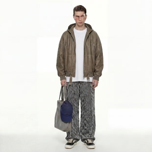 买手店撤柜断码男女同款蝙蝠袖飞行员夹克皮衣皮夹克外套高端连帽