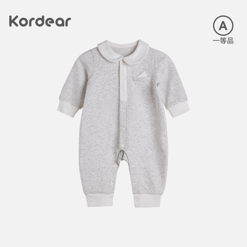 考拉蒂尔婴儿连体衣春秋季宝宝中开哈衣婴幼儿撞色长袖爬爬服男女