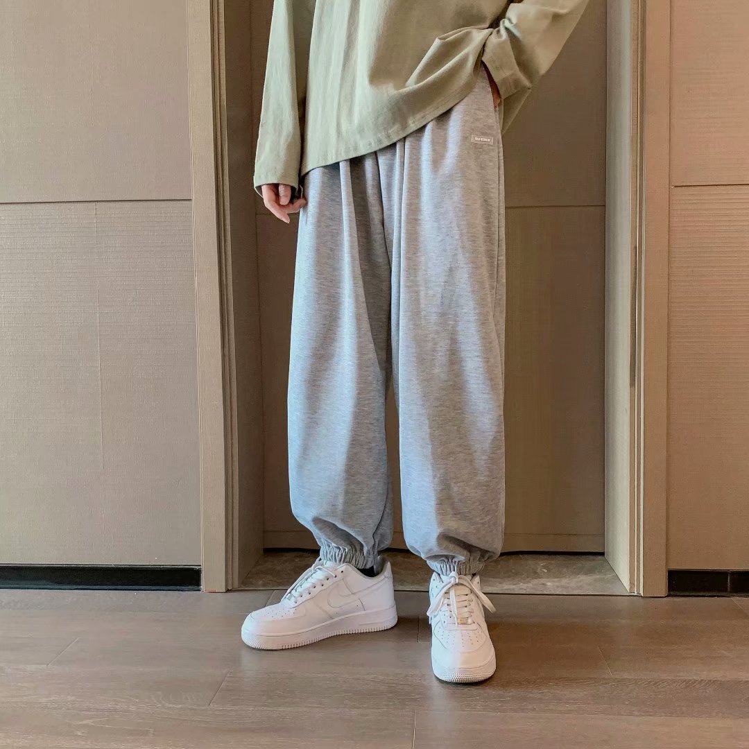 春秋季束腳衛褲純色薄款寬鬆休閒褲韓版潮流港風直筒闊九分褲褲