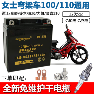 大阳钱江嘉陵宗申100/110女士弯梁摩托车统一免维护电池12V5A干电