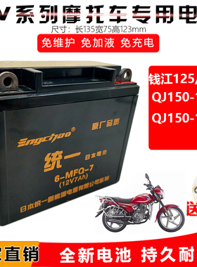 适用钱江五洋款QJ150-18A/18H专用摩托车免维护蓄电池12V7A干电瓶