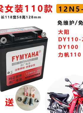 适用豪爵110摩托车电瓶 喜运弯梁110助力车电池12V5A免维护蓄电池