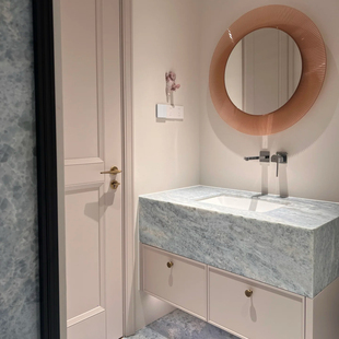 【高端设计师定制】蓝水晶天然奢石台下盆实木烤漆浴室柜洗脸盆