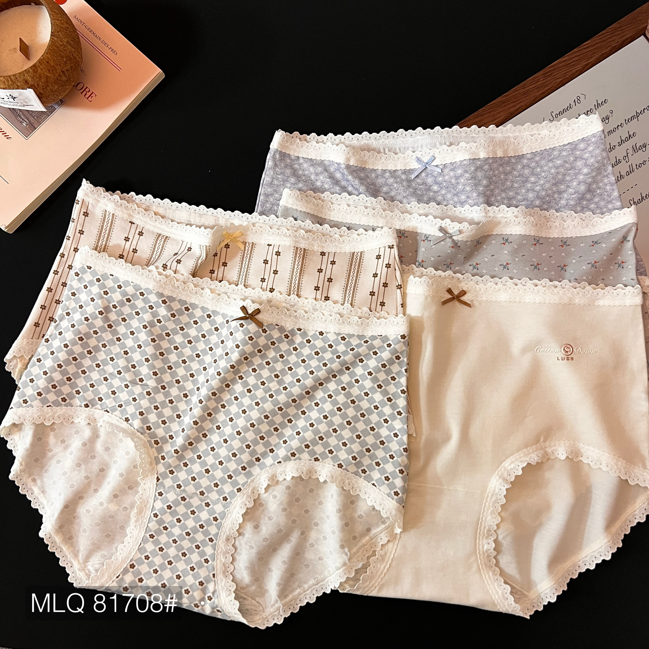 魅丽翘秋冬棉质内裤女生甜美蕾丝边波点少女中腰纯棉内裆三角裤头