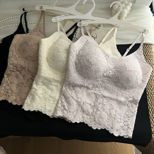 2025秋冬新加绒加厚保暖内衣女带胸垫一体式免穿文胸打底背心蕾丝