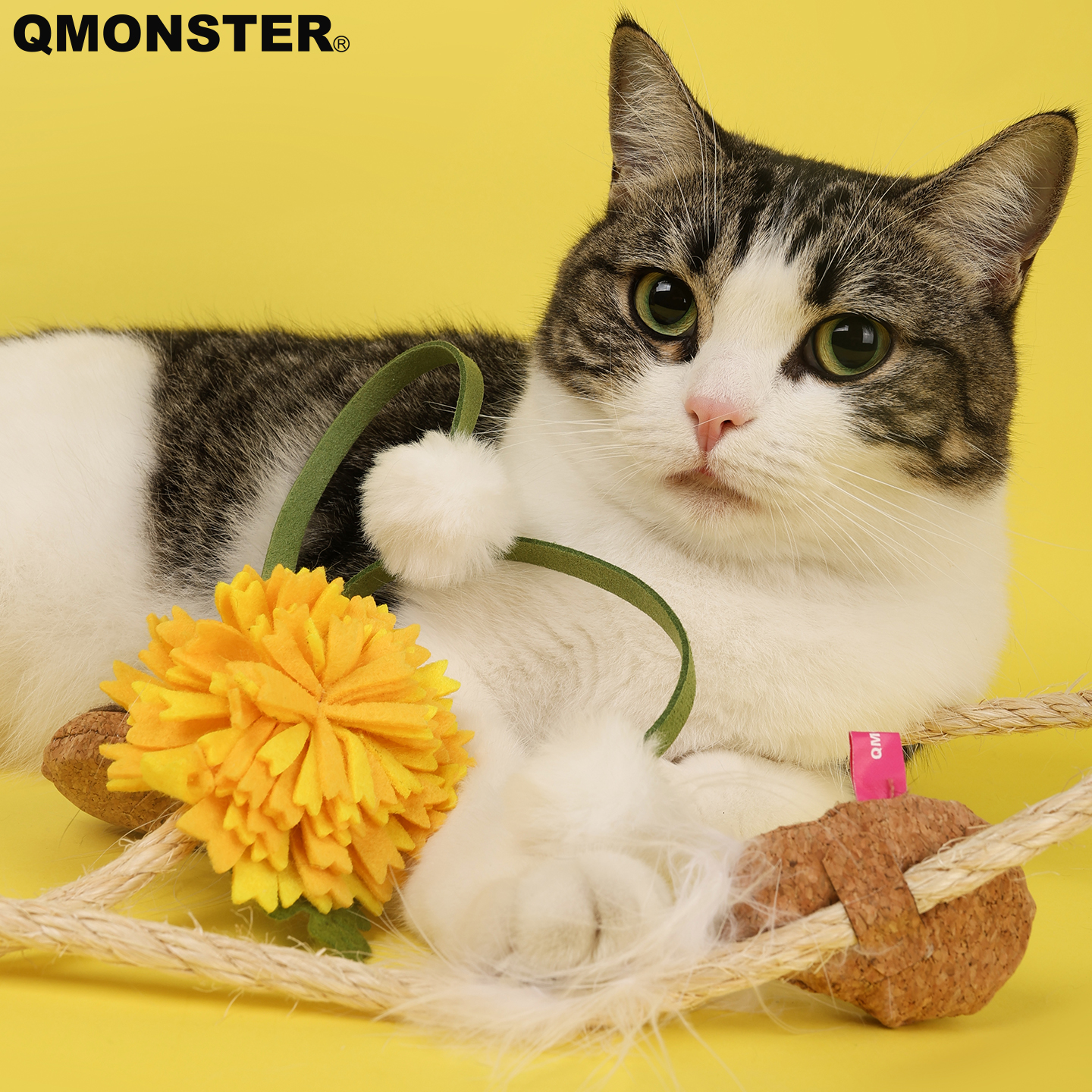 QMONSTER遛猫长绳逗猫棒仙女逗猫棒长铃铛麻绳耐抓猫用品猫咪玩具