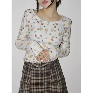 【正确版】卡通印花修身长袖T恤女春装新款女