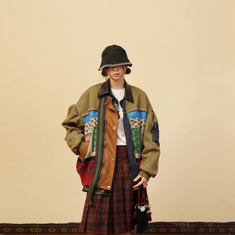 【现货】 棒球服女春秋2025新款针织拼接设计感欧美复古宽松外套