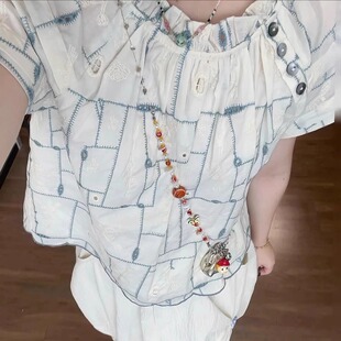 「现货」木耳边重工刺绣衬衫女夏季文艺复古设计感小众短款衬衣