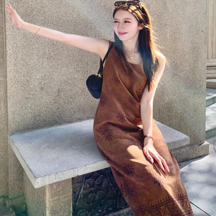 「现货」【巴塞尔落日】麂皮背心连衣裙女复古叠穿挂脖长裙