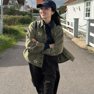 【现货】在阴天的京都穿花花牛仔外套水洗手工印花牛仔夹克外套