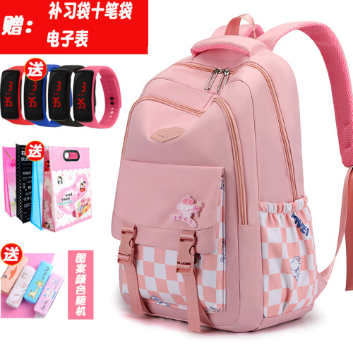 小学生书包女3-6-9年级初高中生多层大容量轻便减负护脊防水背包4